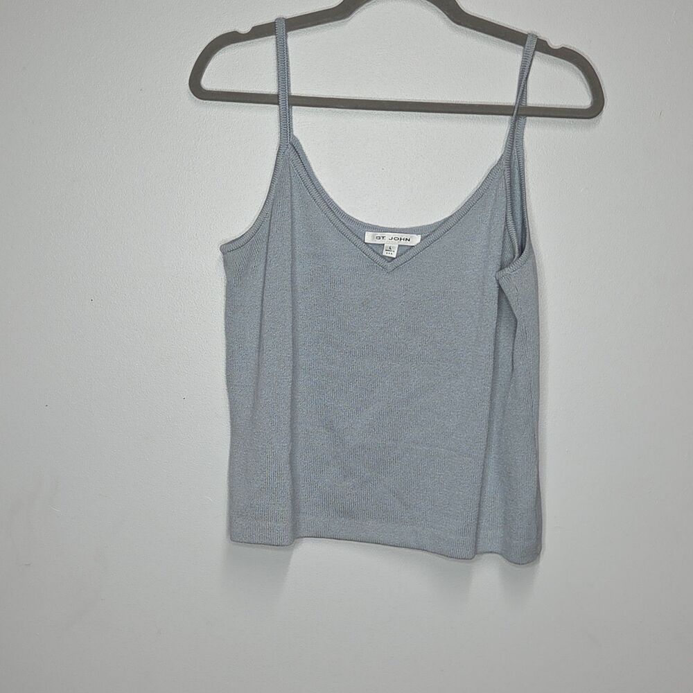 St John Santana Knit Tank Top Shell Large L Light Powder Blue V-Neck Camisole